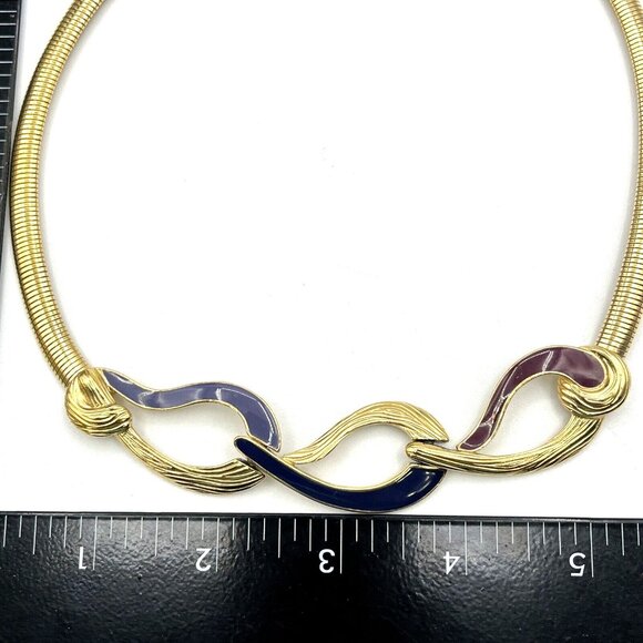 Vintage TRIFARI Necklace Blue Enamel Omega Chain Gold Tone 17" - Picture 9 of 10